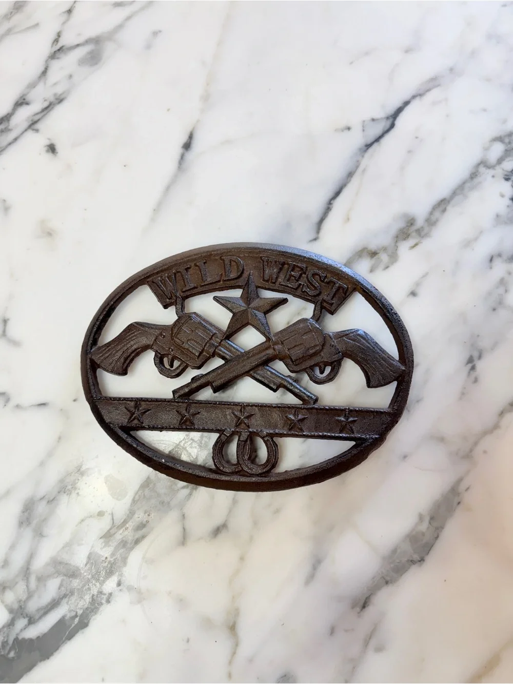 Cast Iron Wild West Metal Wall Plaque or Trivet